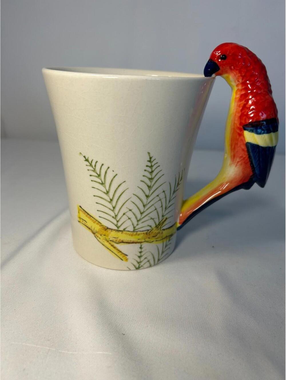 Parrot Handled Coffee Tea Mug Pier One Imports Large Stoneware 3D Tropical 16oz